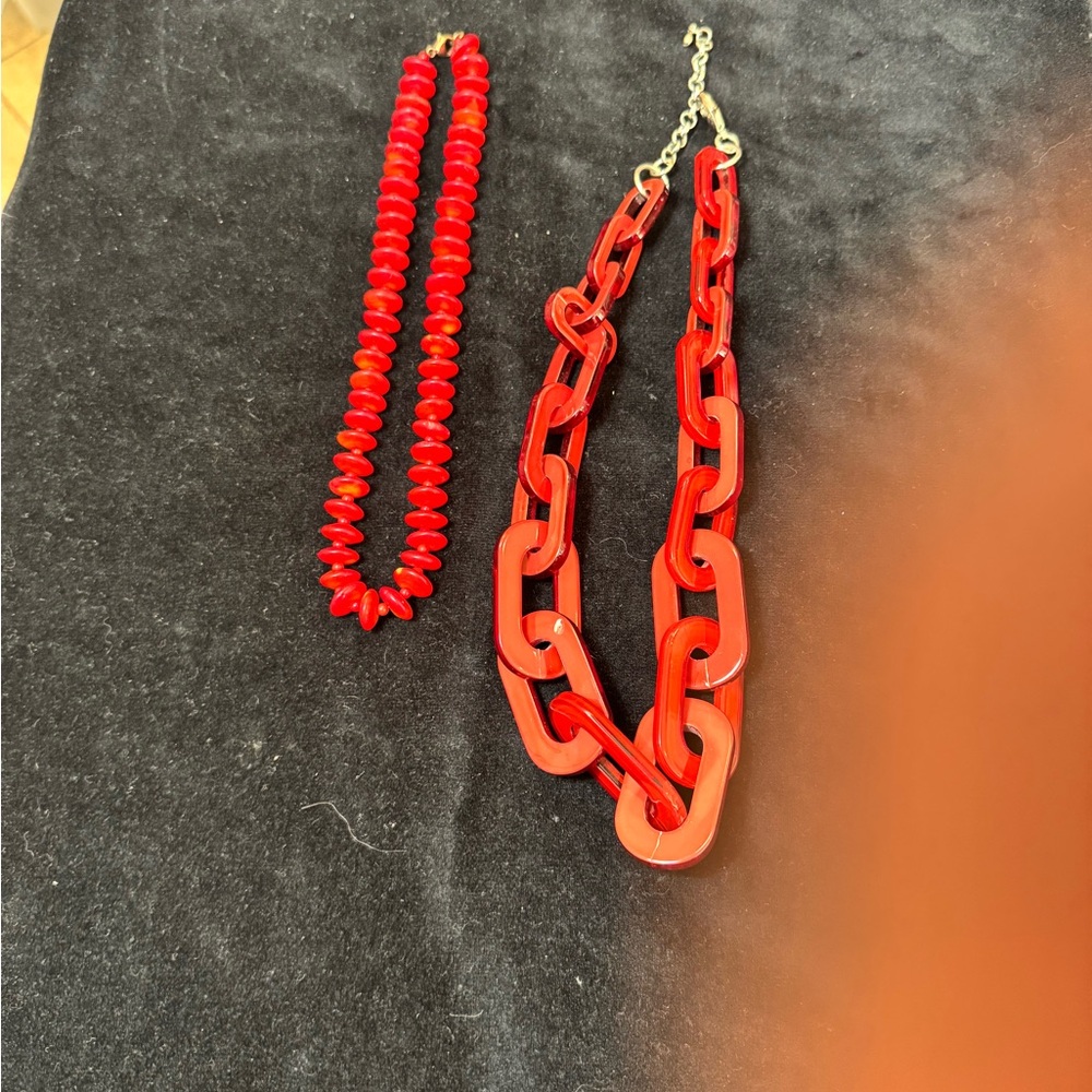 Red Chain Link Necklace Set